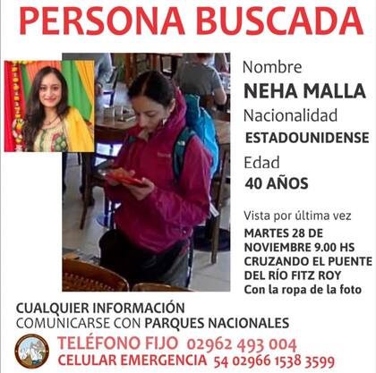 Flyer de búsqueda emitido por PN Los Glaciares.