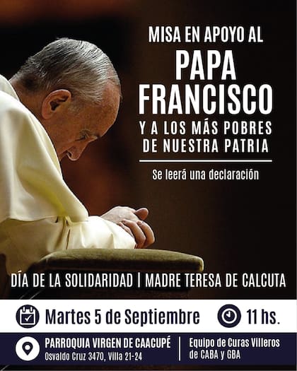 Flyer de la misa en apoyo al Papa Francisco