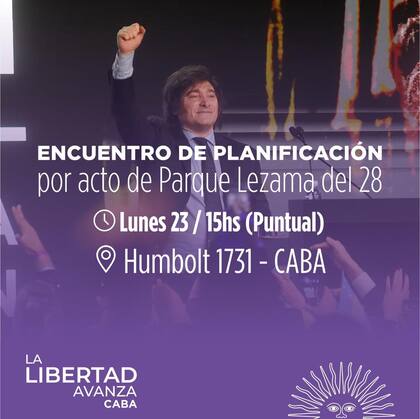 Flyer del encuentro de planificación de La Libertad Avanza