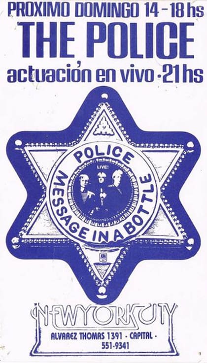 Flyer del primer show de The Police en Argentina, en la disco New York City
