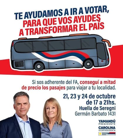 Flyer en Facebook ofreciendo facilidades para ir a votar dentro de Uruguay