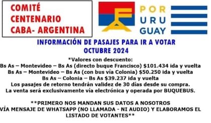 Flyer en Facebook ofreciendo facilidades para ir a votar de Buenos Aires a Montevideo