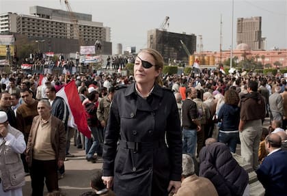 Marie Colvin en El Cairo; murió en 2012, en un ataque del régimen sirio