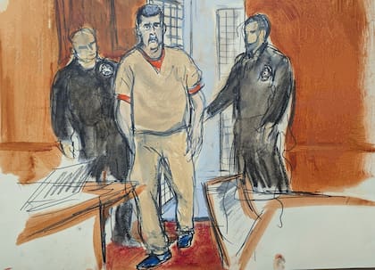 Former Venezuelan President Nicolas Maduro is escorted into a Manhattan federal courtroom, Thursday, March 26, 2026, in New York. (Elizabeth Williams via AP)