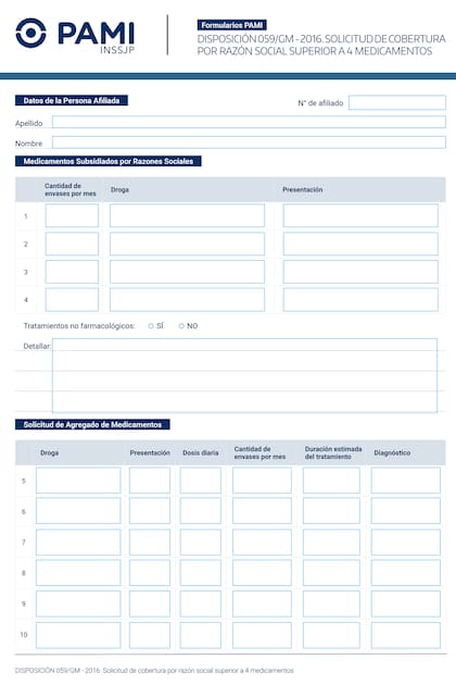Formulario que deben llenar los jubilados que necesitan más de cuatro medicamentos.