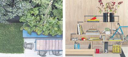 Foto 1: Los jardines urbanos de Estudio Bulla. Foto 2: Para salir de lo obvio con bibliotecas de Hauspack