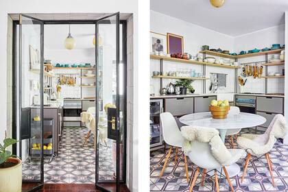 Engamado con los muebles y el revestimiento, los calcáreos hechos a pedido hacen que el piso también sostenga el peso visual.