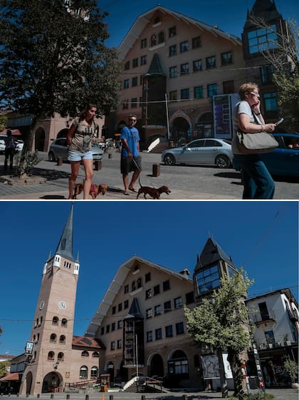 Foto de 2018 durante el fin de semana de la Fiesta de la Masa Vienesa y la vista actual de la calle desierta por la pandemia de coronavirus