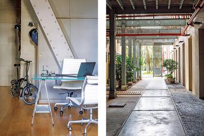 Las calles atravesadas por vigas, columnas y puentes que mantienen la estructura fabril del antiguo Molino Minetti.