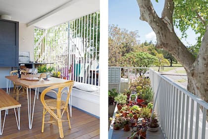 La mesa y el banco, diseño de Verónica, y sillas de mood playero, regalo de un amigo marplatense.