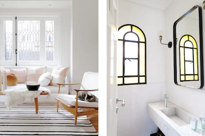 El toilette, con su ventana original de hierro restaurada, tiene azulejos ‘Subway’ (Barugel Azulay), grifería ‘Aromo Cromo’ (FV). Espejo y mesada de mármol de Carrara (MMO Arquitectas).