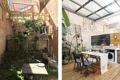 Parrilla con brasero (Soraia Marocco). Lámpara de techo ‘Jaula’ (Casa Bonita). Bajo la mesada, el secarropas (Fagor).