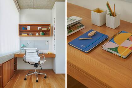 En el cuarto de uno de los hijos, espacio de estudio acompañado por el mismo diseño de mueble bajo la ventana que vimos en el living-comedor.