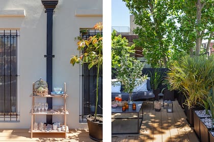 Un desagüe rescatado de la remodelación se pintó de negro, al igual que las rejas, para que se destaque contra el revestimiento de Tarquini.