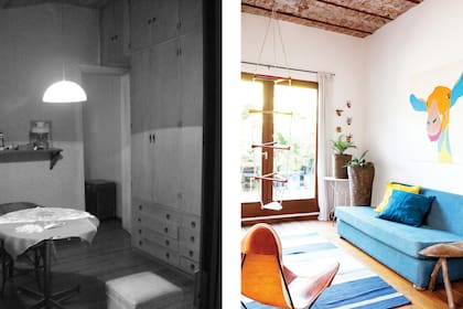 Diego y Flor quitaron el cielo raso de machimbre y apareció la bovedilla. “Este cuarto era una suerte de vestidor que se comunicaba con un dormitorio. Abrimos todo para tener acceso directo al patio trasero”.