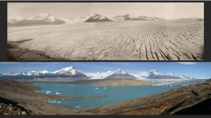 Un constraste entre la foto del glaciar Upsala, en 1928 y en 2004, grafica el porqué de la preocupación ambientalista