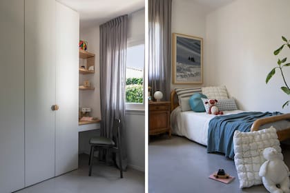 Fotografiamos el cuarto de Ivo antes de que llegara. Ropa de cama (Lote Propio). Juguetes (Lola y Chango). Cuadro (Olivia Gentili Gipler). Placard de melamina con detalles en paraíso (diseño de Sara Plazibat). Silla ‘Te’ (Estudio Te).