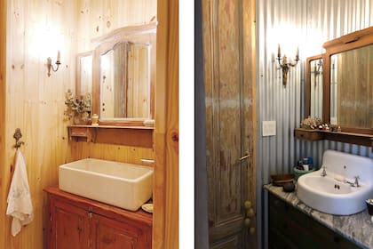 Uno revestido en madera; otro en chapa. Los dos de igual estilo campero y vintage.