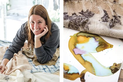 Romina Ferrer interviene almohadones, pies de cama, manteles y pashminas, entre otros productos textiles.