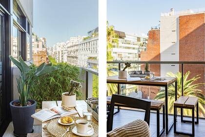 En el balcón, mesa y banquetas de hierro y madera diseñadas por Pipkin y hechas por Bacano. Piso ‘Giardino’ (SBG), selección de plantas y macetas a cargo del equipo de arquitectas.