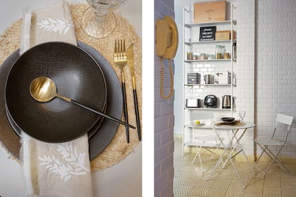 En el rincón del comedor diario, una estantería de hierro con mesa y sillas Quilmes (Salazar Casa).