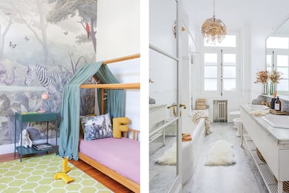 En el baño, lámpara de techo ‘Selvática’ (Andrea Peraita).