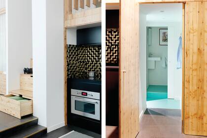 En una propiedad pequeña, cada espacio de guardado se valora: los escalones son también cajones.