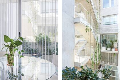 Las escaleras conectan los niveles, donde hay monoambientes, unidades de dos ambientes y dúplex.