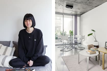 En el comedor, mesa con tapa de vidrio y sillas ‘Cesca’, todo vintage.