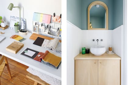 Revestimiento de machimbre pintado y esmalte sintético brillante ‘Kem 6213 Halcyon Green’ (Sherwin Williams).