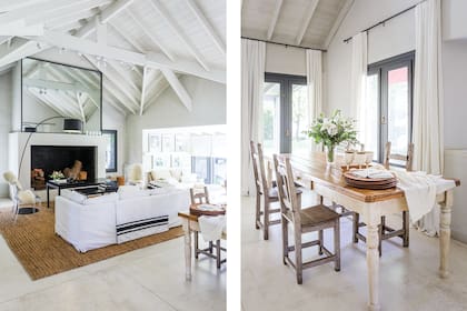 Lámpara ‘Arco’ (luminación Agüero). Almohadones en blanco y negro (Estudio Didot).