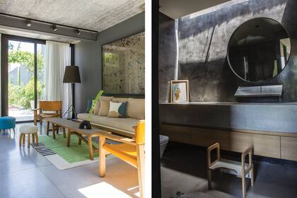 Alfombra (Elementos Argentinos). Florero cerámico negro. Foto (Pablo Tapia). Al quedar en el centro de la planta, el segundo baño se iluminó de manera cenital.