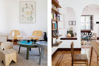 Sillas ‘Plywood’ de Eames (Manifesto). Todos los marcos de los cuadros son de Lumen. Obra de la artista Ana Clara Soler.