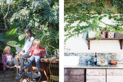 Afuera, un sector con mesada y bacha para asistir las comidas afuera.