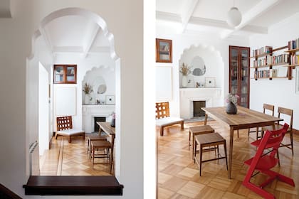 El sillón bajo con respaldo trenzado es de La base. Las vitrinas, aprovechadas como bibliotecas, son originales de la casa.