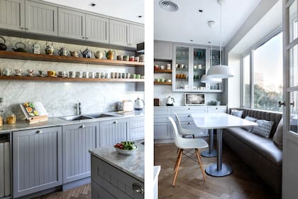 En el comedor diario, ventana de PVC (Welttechnik), sillón de cuero (Tapicero Miguel Ángel), sillas ‘Eames’ (Vitra), mesa de Silestone con patas de acero (Marmolería Gallus) y lámparas colgantes (Ikea).