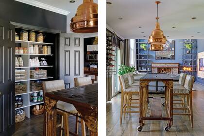 La despensa se renovó con puertas de espejo (Vidriería Adolfo). Frascos y canastos (Kontainer Shop). Pintura negro ‘Elegante’ (Venier). Banquetas (Erzebet Restoration). Lámparas de techo (Adrian Lew).