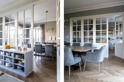 Cerca de la división con el comedor, un mueble con la vajilla de uso frecuente.