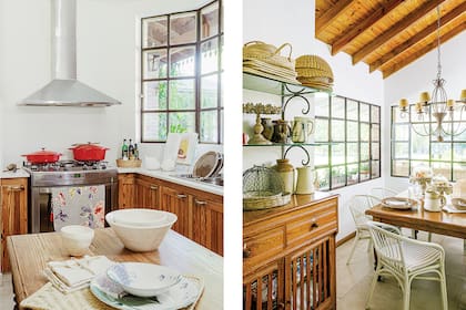 La mesa de la cocina y el bajomesada están hechos con pino tea recuperada de la casa de la abuela de Pupa, una muestra más de los materiales que supo conservar y reutilizar.