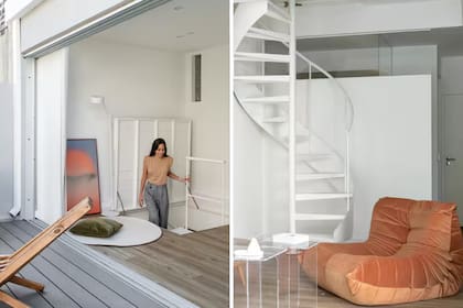 Para independizar las dos plantas, se desmonta la baranda de la escalera y se cierra la tapa, forrada con piso vinílico para camuflarla.