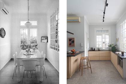 ANTES: El comedor diario estaba cerrado. DESPUÉS: Ese espacio se aprovechó para extender el área de trabajo con muebles que superan los siete metros.