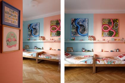 El cuarto de las hijas de la artista Luisa Freixas se pintó celeste de un lado y rosa del otro. ¡Es que no se ponían de acuerdo en el color!