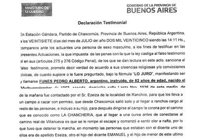 Fragmento de la denuncia de Pedro Funes, el remisero supuestamente afectado