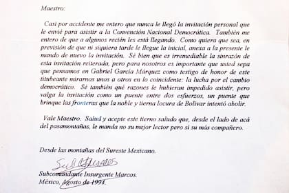Fragmento de una carta escrita por el subcomandante Marcos