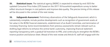 Fragmento del staff report del FMI sobre el nuevo IPC