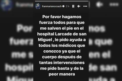 Fran Mariano habló sobre su grave estado de salud (Captura Instagram @franmarianocoach)