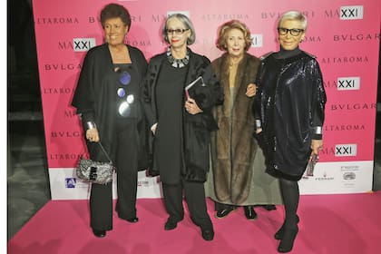 Carla Fendi, Paola Fendi, Franca Fendi y Anna Fendi asisten a la sesión de fotos de la cena de gala MAXXI en el Museo Maxxi el 29 de noviembre de 2014 en Roma, Italia