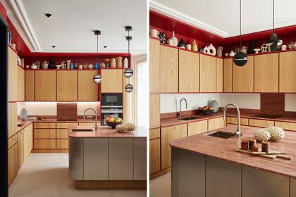 Sobre la isla central, escultura 'Le repos du dragon', de Julie Bergeron, y detrás, en la mesada, florero, de Marc Uzan.