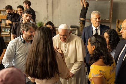 Francisco en el encuentro con los jóvenes, que luego formaría parte de un documental