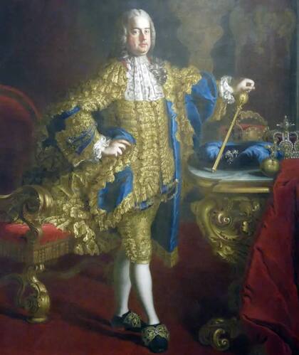 Francisco Esteban, emperador del Sacro Imperio Romano Germánico desde 1745, con sus coronas sobre una mesa a la derecha, en un cuadro pintado por el sueco-austriaco Martin van Meytens